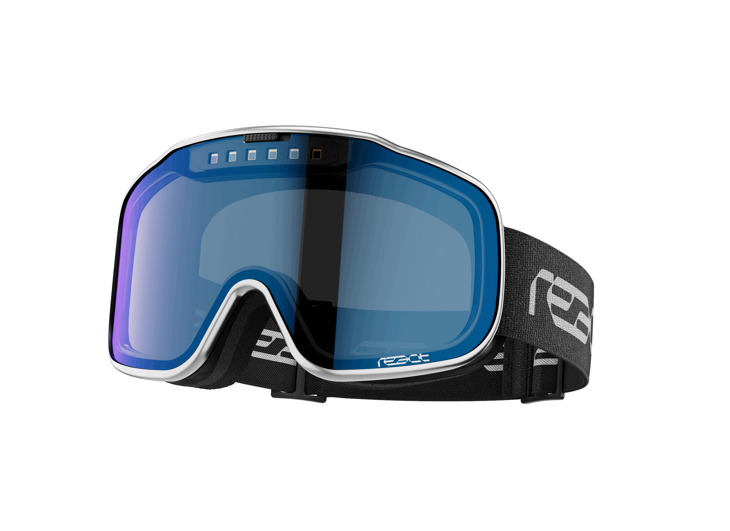 react ski goggles sky with silver frame.